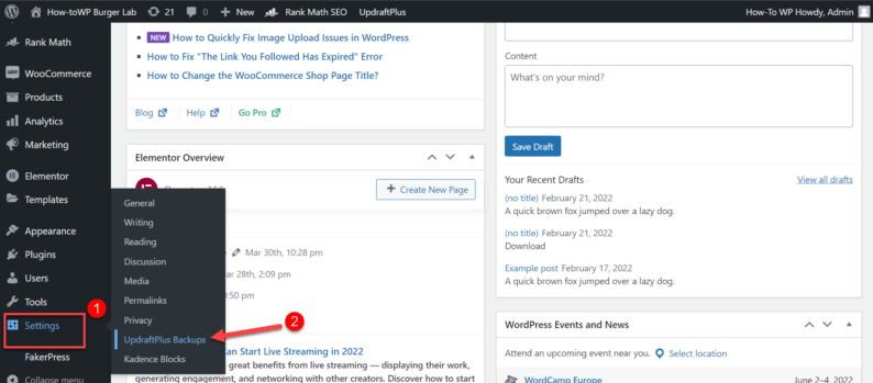 Go To &Quot;Settings&Quot; And Click On The &Quot;Updraftplus Backups&Quot; Option.
