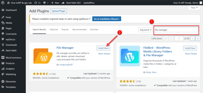 Search And Install The &Quot;File Manager&Quot; Plugin.