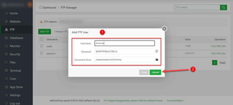 Create An Ftp User.