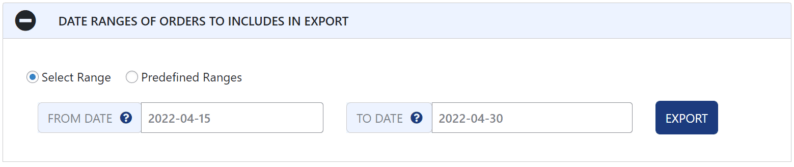Date Ranges Of Orders To Includes In Export.