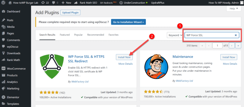 Search And Install The &Quot;Wp Force Ssl&Quot; Plugin.