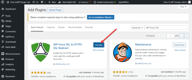 Activate The &Quot;Wp Force Ssl&Quot; Plugin.