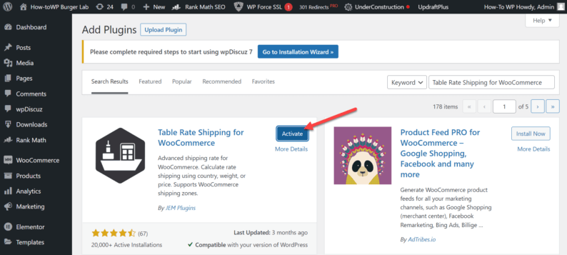 Activate The &Quot;Table Rate Shipping For Woocommerce&Quot; Plugin