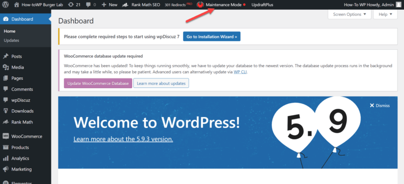 Hover Over The &Quot;Maintenance Mode&Quot; Option.