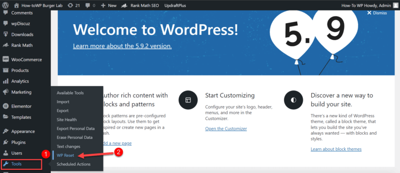 Go To &Quot;Tools&Quot; And Click On The &Quot;Wp Reset&Quot; Option.