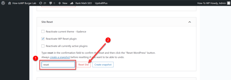 Type In &Quot;Reset&Quot; And Click On The &Quot;Reset Site&Quot; Button.