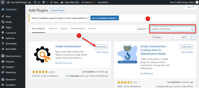 Search And Install The &Quot;Under Construction&Quot; Plugin.