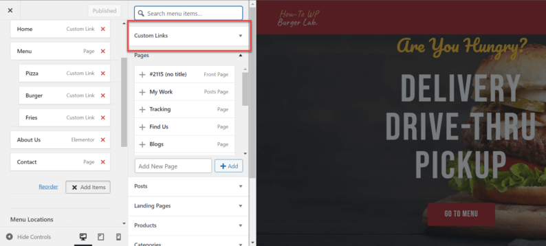 Click Custom Link Option