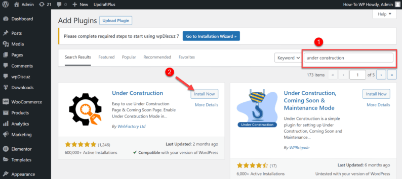 Search And Install The &Quot;Under Construction&Quot; Plugin.