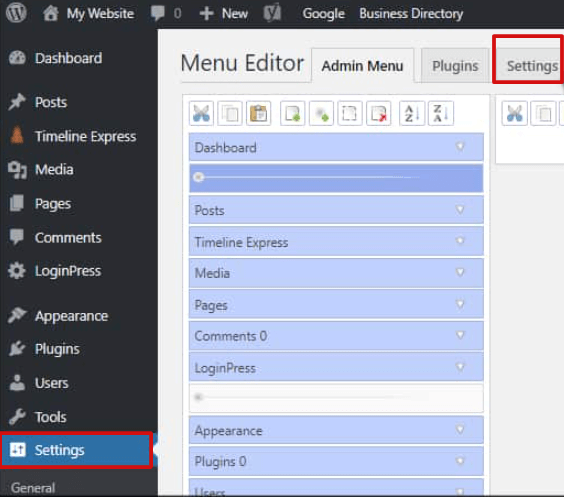 modify WordPress site admin