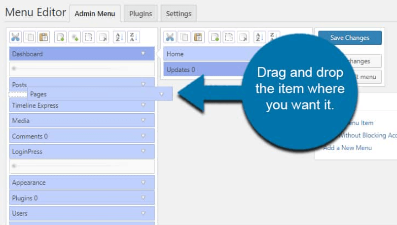 modify WordPress site admin