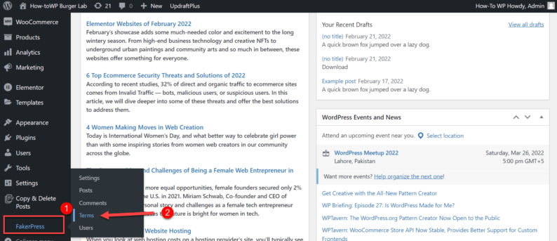 Go To &Quot;Fakerpress&Quot; And Click On &Quot;Terms&Quot;