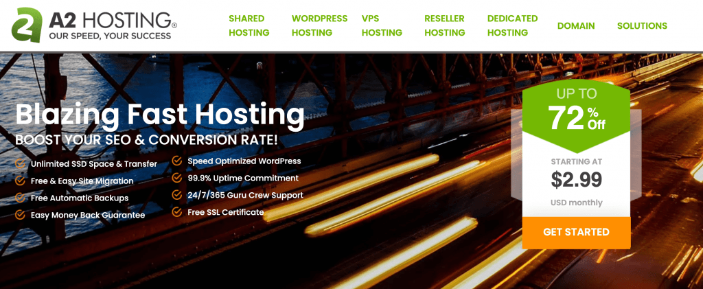 A2 Hosting reseller services.
