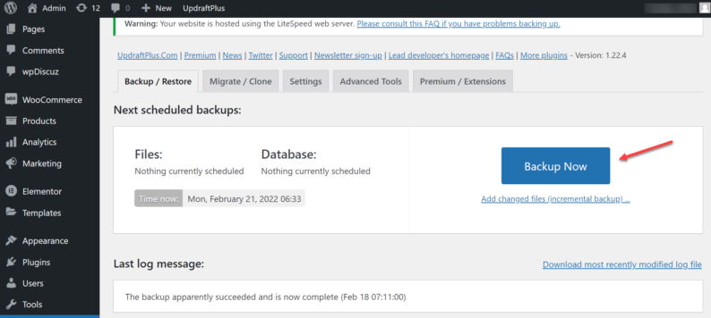Click On The Backup Now Button.