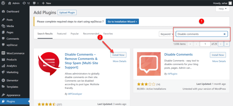 Search And Install The Disable Comments Plugin.