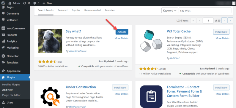 Activate The Say What Plugin.