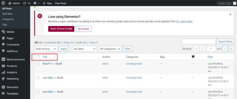 Click The Check Box Next To Title.