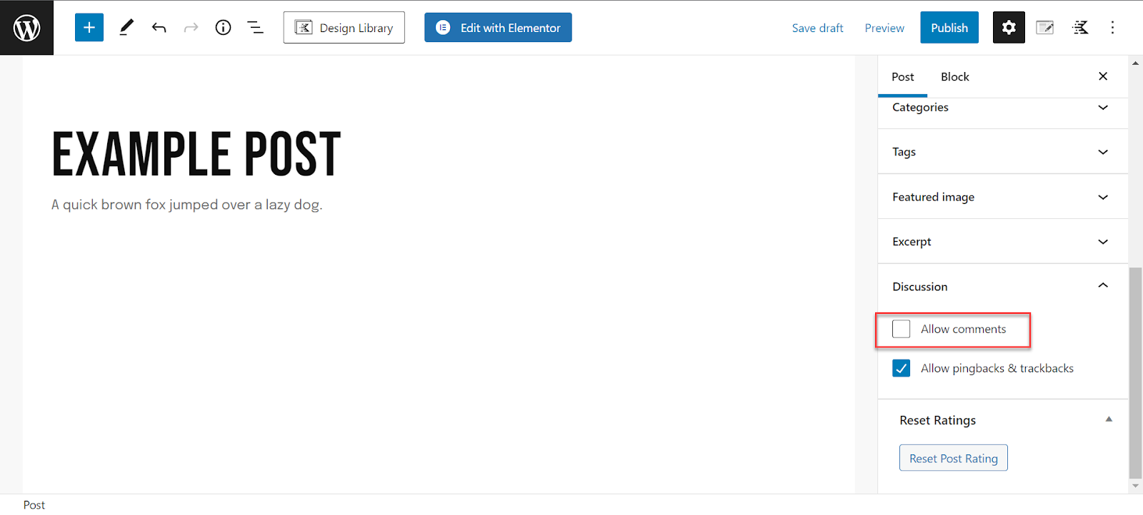 Uncheck The &Quot;Allow Comments&Quot; Option.