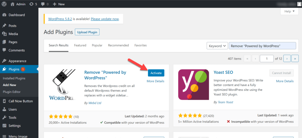 Activate The Remove &Quot;Powered By WordPress&Quot; Plugin