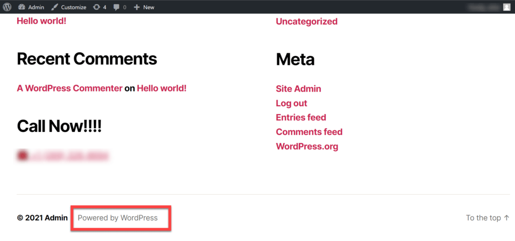 Powered By WordPress Copyright Text