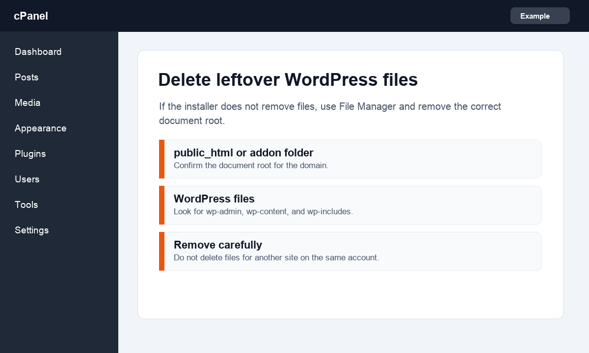 Screenshot showing WordPress files in cPanel File Manager