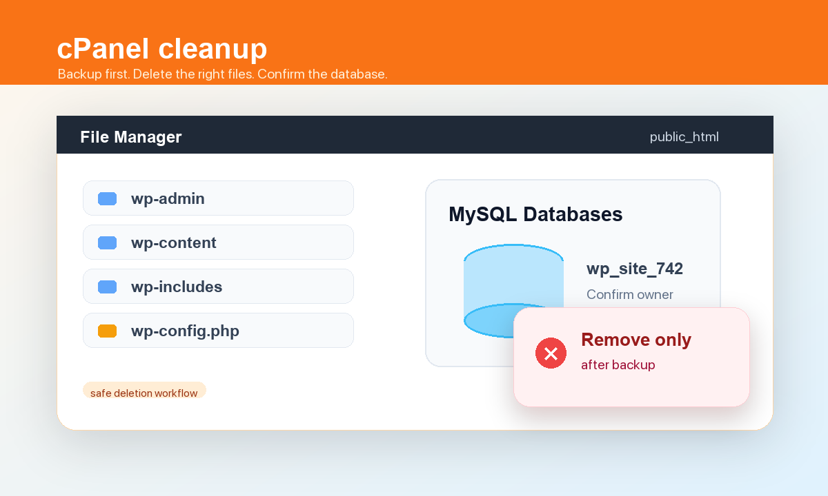 Illustration for removing a WordPress site from cPanel